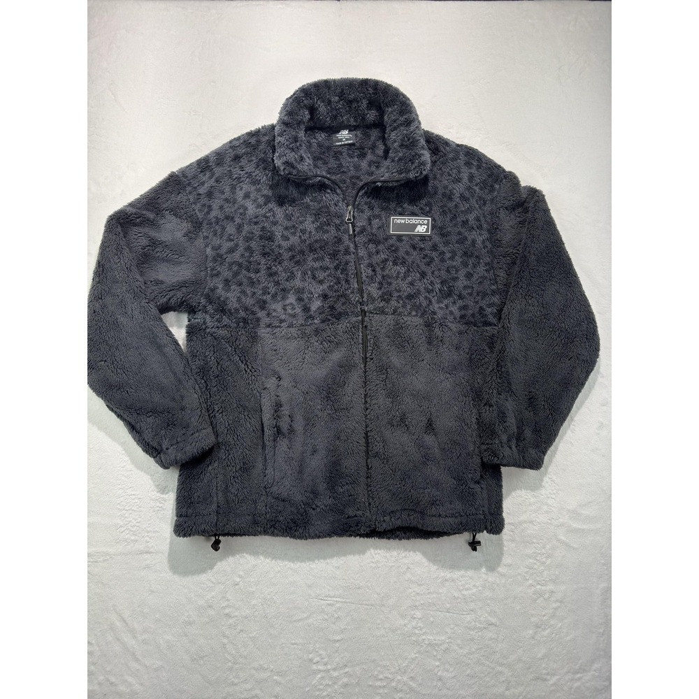 New Balance Jacket Mens Medium Gray Winter Fleece Animal Print Full Zip Lined